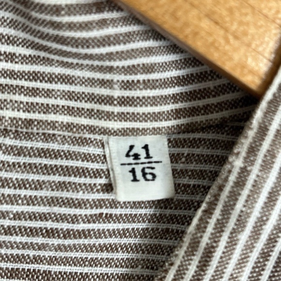 Luca Faloni Shirt Mens Size 41/16 Tan White Striped ButtonDown Linen Stand Colla - Picture 4 of 6